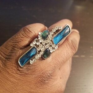 Chic Silver Ring with Blue and Green Accents